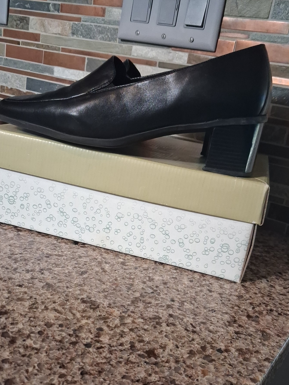 Easy Spirit Black Leather Low Block Heel Loafers